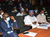 L-R: NNPC GMD, Mallam Mele Kyari; Chairman, House of Representatives Committee on Petroleum (Upstream), Hon. Musa Sarki Adar; and NNPC Chief Operating Officer, Upstream, Mr. Adokiye Tombomieye, watching a presentation by one of the business units in the Upstream arm during the oversight visit.